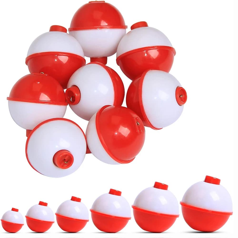 10 flotteurs coulissants ronds ABS rouge et blanc pêche avec bouton poussoir, accessoires montage pour la