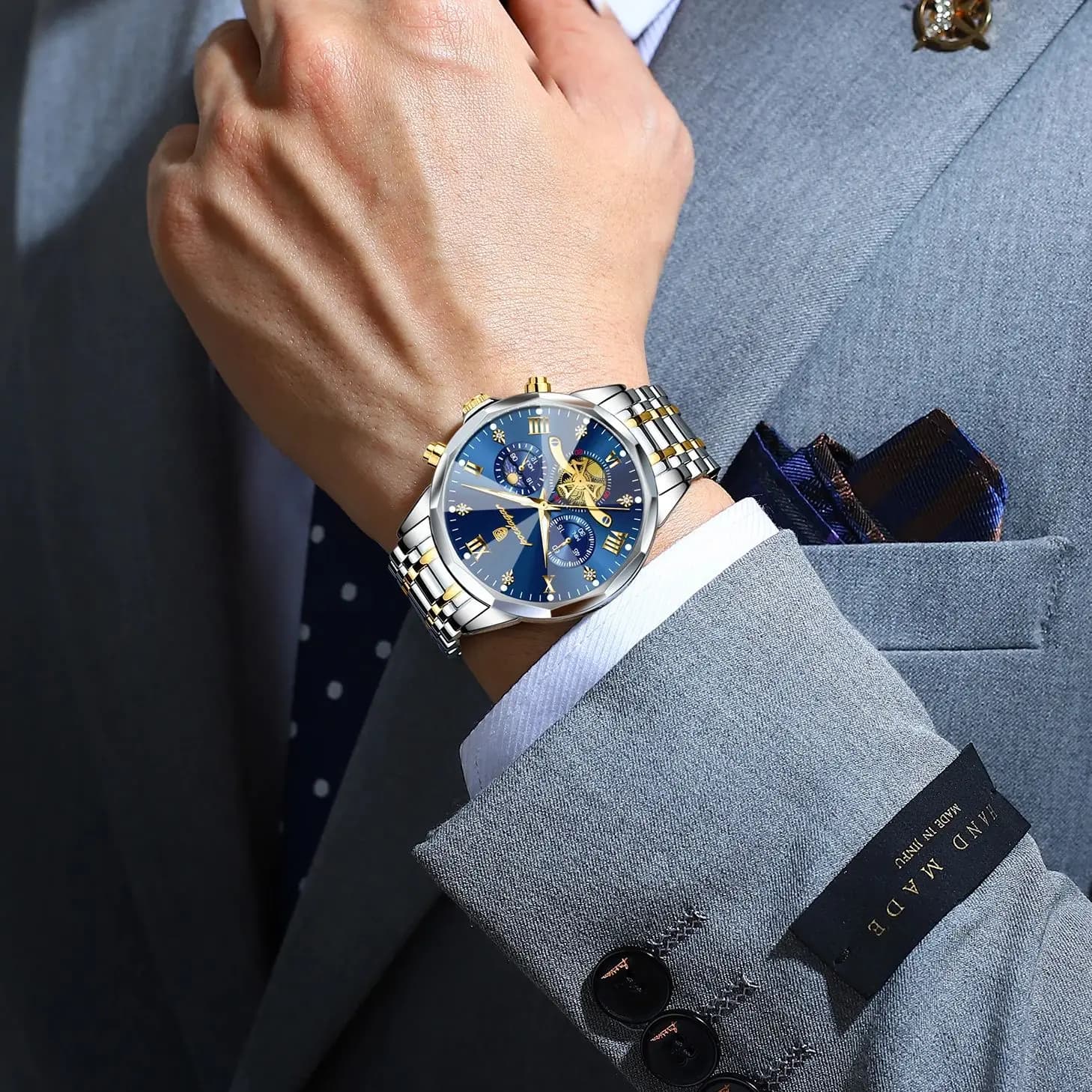 Montre homme luxe POEDAGAR étanche lumineuse chronographe acier inox quartz bracelet original cadeau