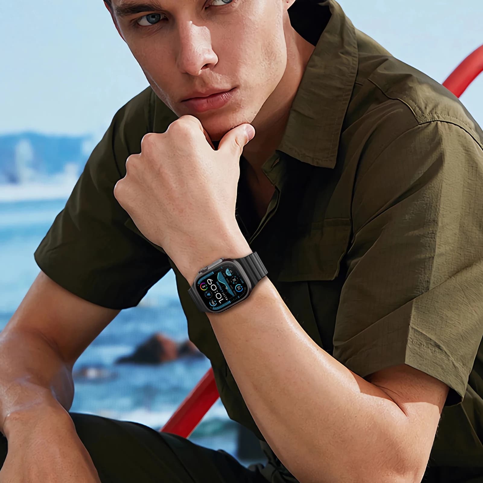 Bracelet silicone sport pour Apple Watch Ultra 2 Series 9 8 7 SE 49mm 45mm 44mm 41mm étanche confortable