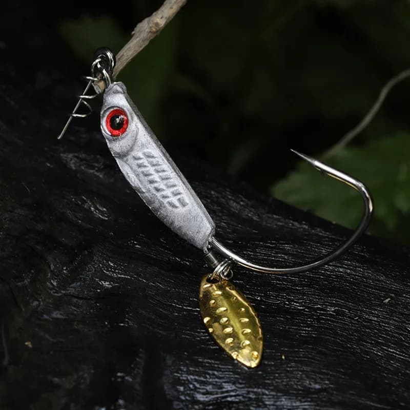Hameçons offset 3D eye 3g à 14g avec sequins rotatifs pour leurres souples et cuillères