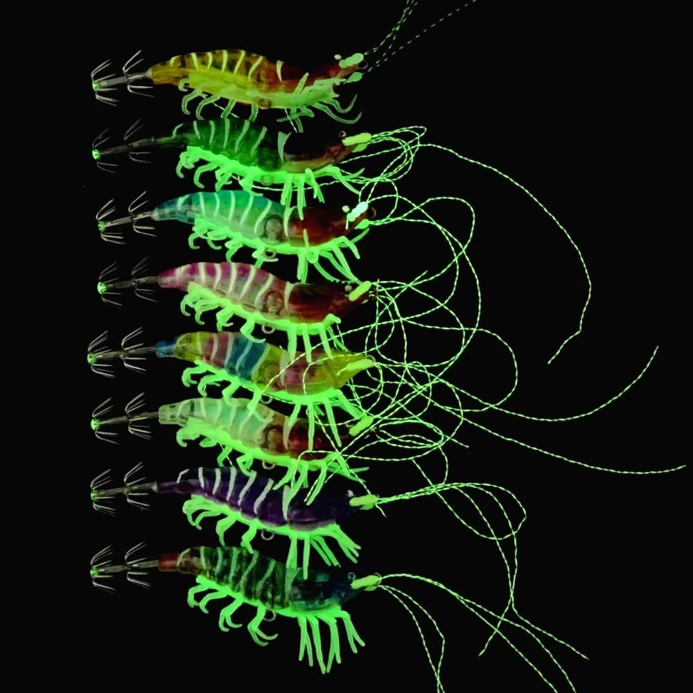 Leurre crevette luminescent simulation crevette sauteuse - appât pêche mer seiche et calmar