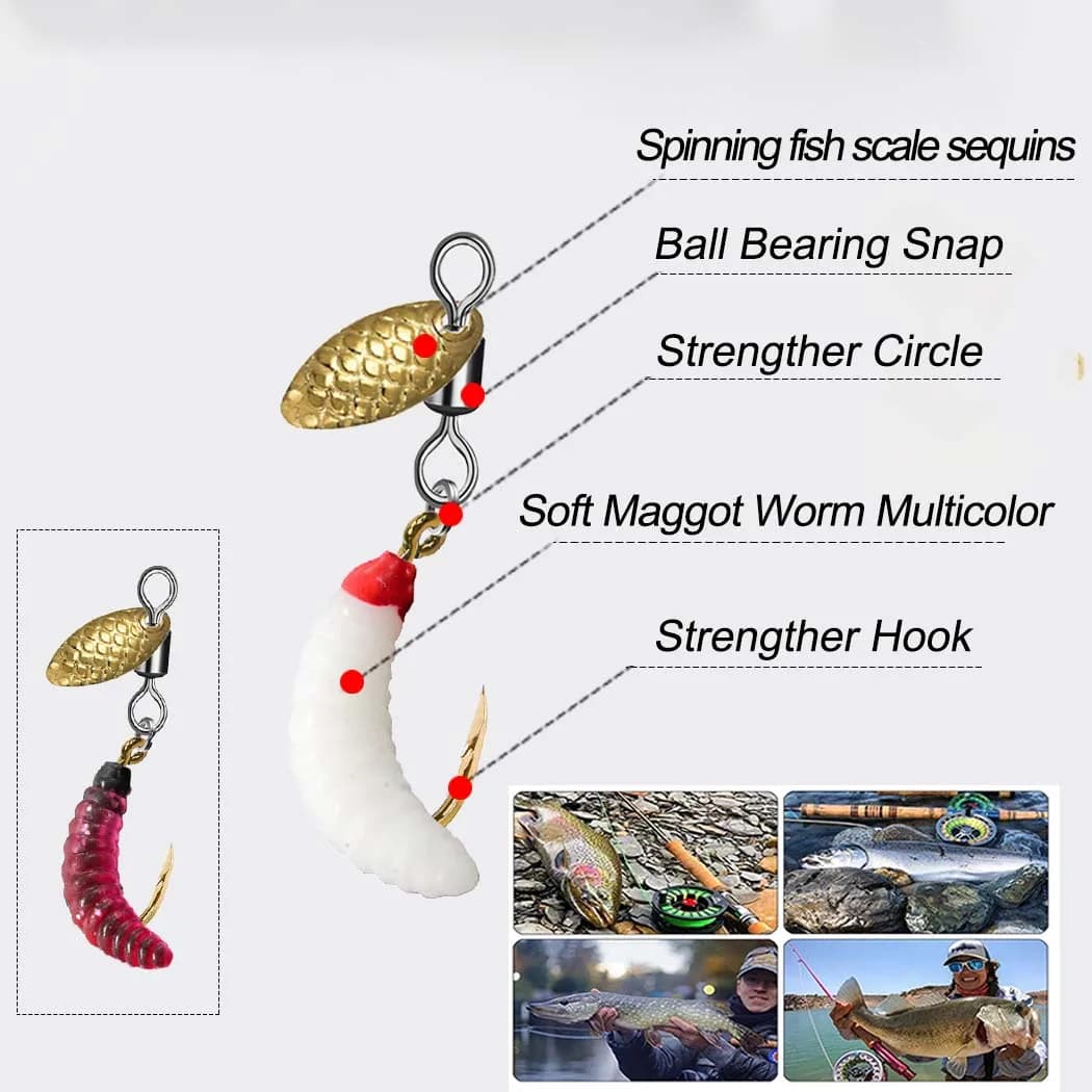 Leurre spinner sequin ver appât 5-10 pièces pour truite saumon perche pêche carnassiers