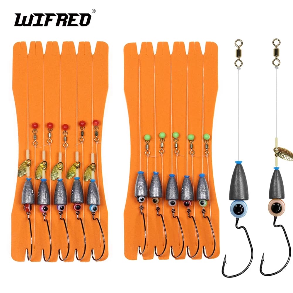 Kit montage Texas rig Carolina 5pcs pour pêche black bass - hameçons carp fishing hair rigs prêts
