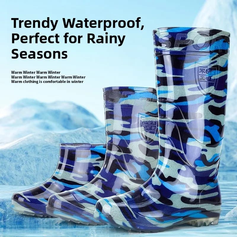 Bottes camouflage militaire haute pêche étanches - Chaussures PVC transparentes anti-dérapantes hommes femmes