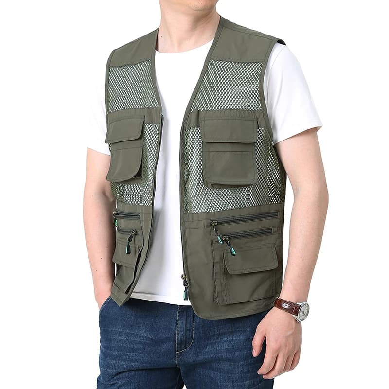 Veste d'été légère à séchage rapide pour la pêche, avec multiples poches et épaules aérées