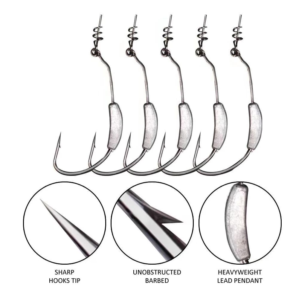 10 hameçons offset Jig Crank avec goupille ressort - Poids 2g à 7g pour montages Texas Rig