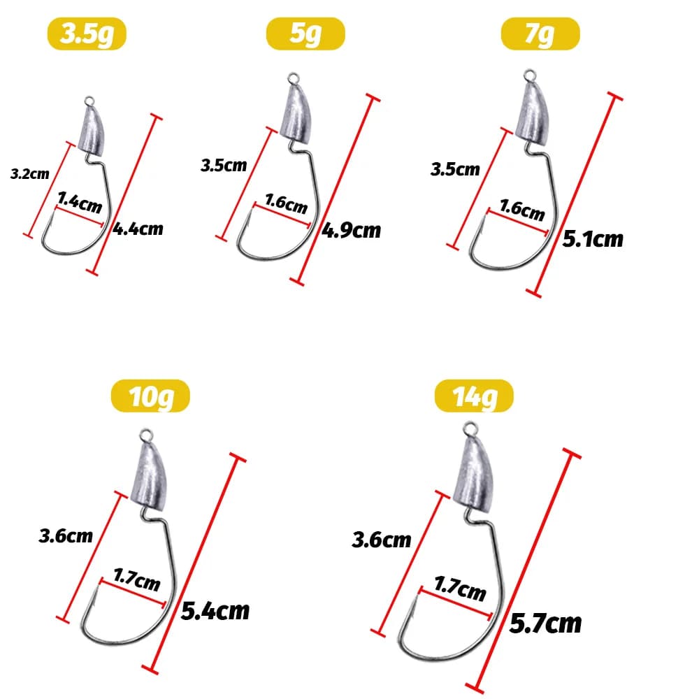 5PCS jig head métal poids 3.5g à 14g hameçon crank sharp Texas rig pêche leurre souple pesca