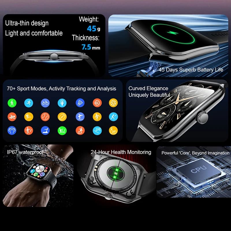 Smartwatch ultra-mince OPPO avec écran AMOLED HD et affichage permanent - Montre sport étanche