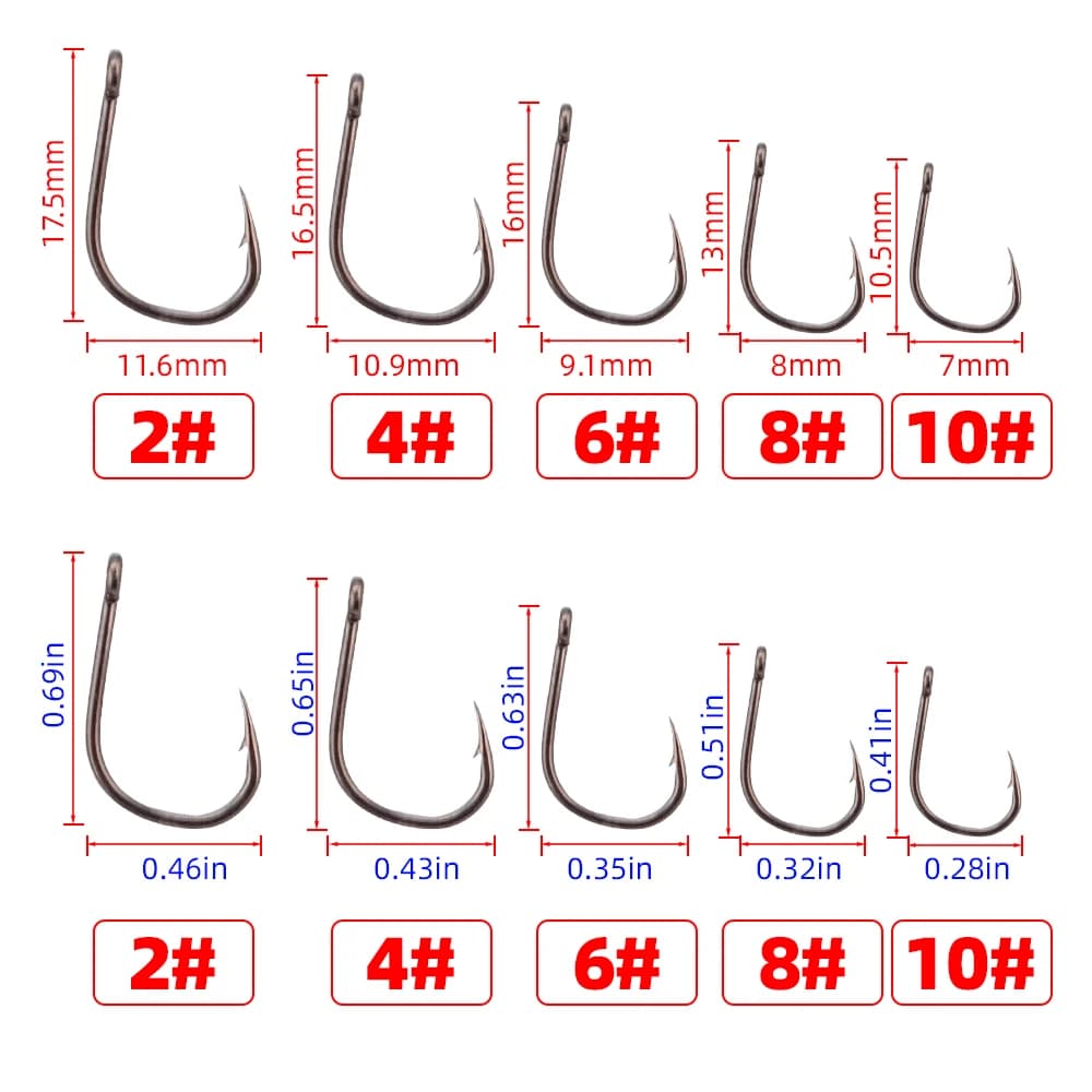 50 hameçons carp fishing Hirisi barbelés japonais acier carbone pour pêche carpe avec œil