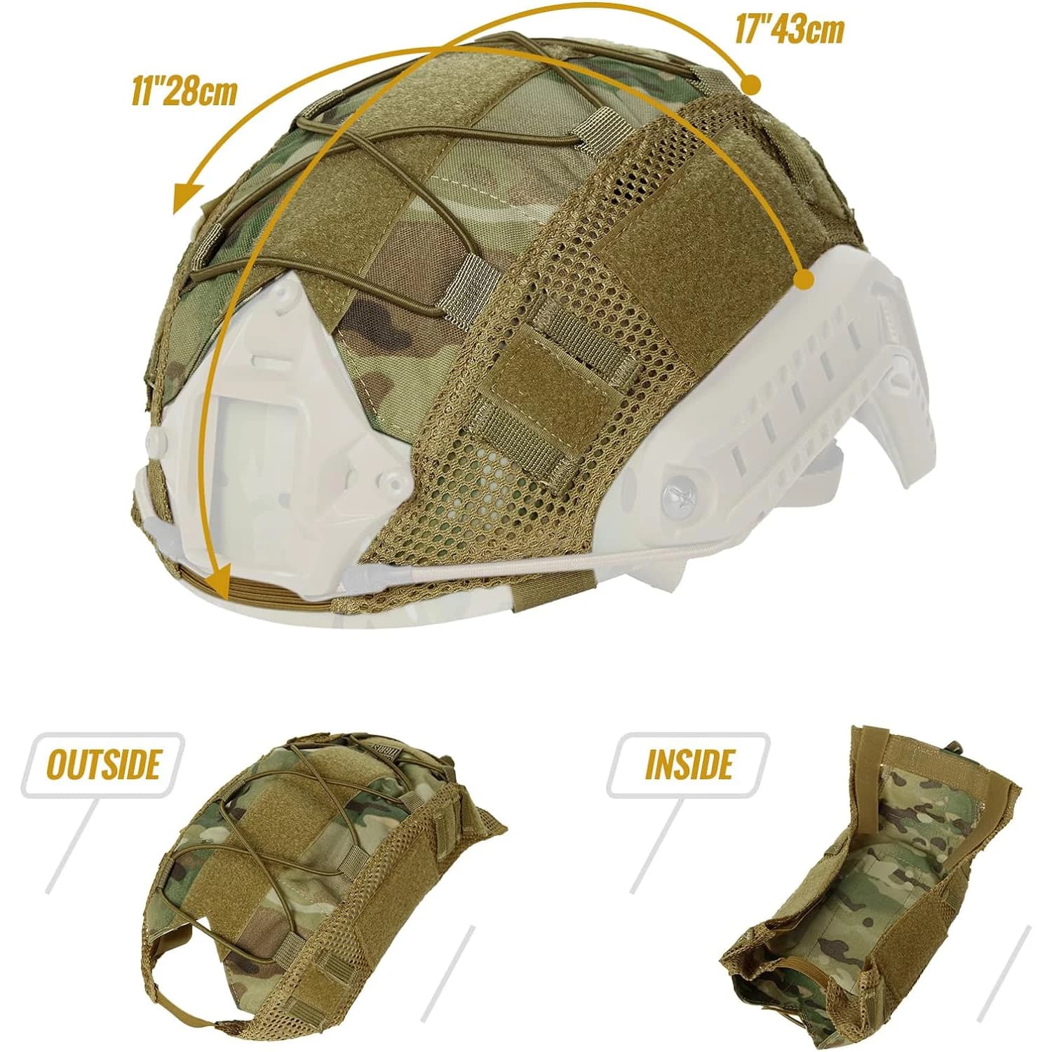 Housse camouflage casque FAST pêche - Couvre-casque élastique paintball airsoft chasse tir pêche