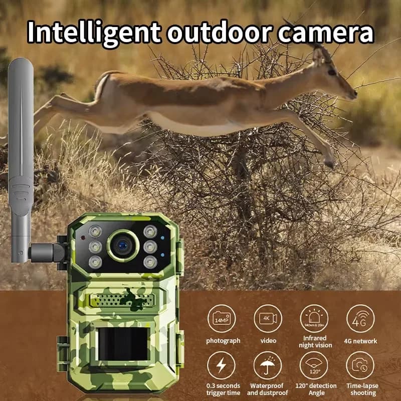 Caméra trail solaire 4MP 4G détection PIR mouvement carte SIM phototrap vision IR nocturne surveillance extérieure