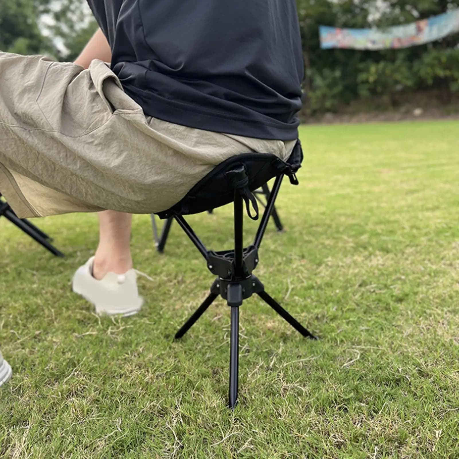 Chaise camping pivotante légère pliante - Siège pêche rotatif pour randonnée et voyage