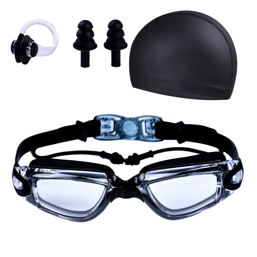 Lunettes de natation adultes étanches anti-buée HD - équipement piscine avec bonnet silicone
