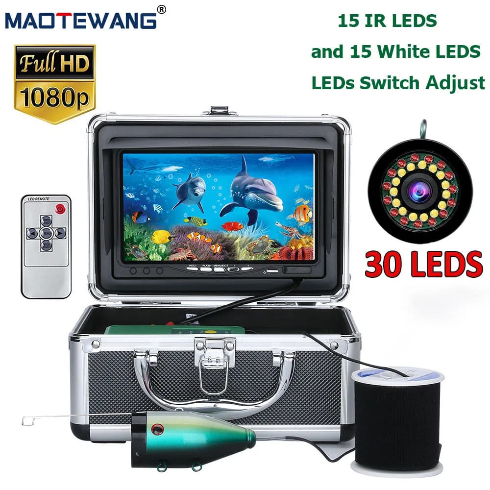 Détecteur poissons MAOTEWANG AHD 1080P caméra sous-marine 7 pouces écran HD 30 LEDs avec carte 16G pour pêche glace/rivière/mer