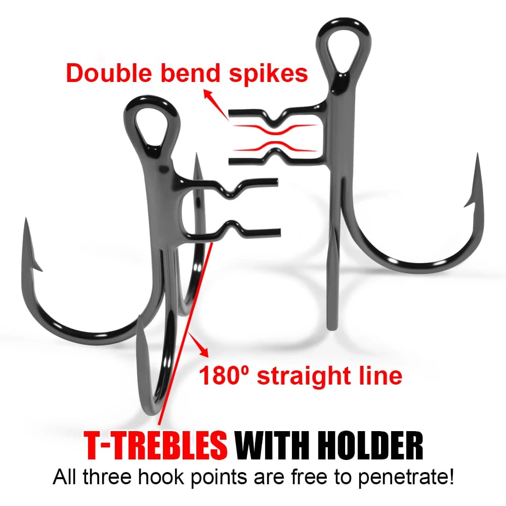 Hameçon triple extra tranchant pour leurres souples shad, tailles 4 à 1/0, avec porte-hameçon - pêche aux leurres