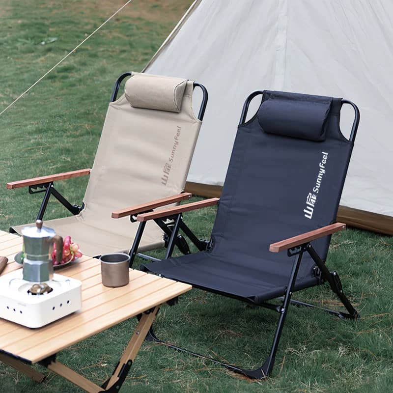 Chaise de camping à dossier haut réglable 4 positions avec appui-tête pour pêche et voyage