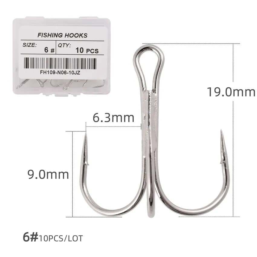 10 hameçons triples blancs affûtés pour pêche - Accessoires et outils de pêche professionnels