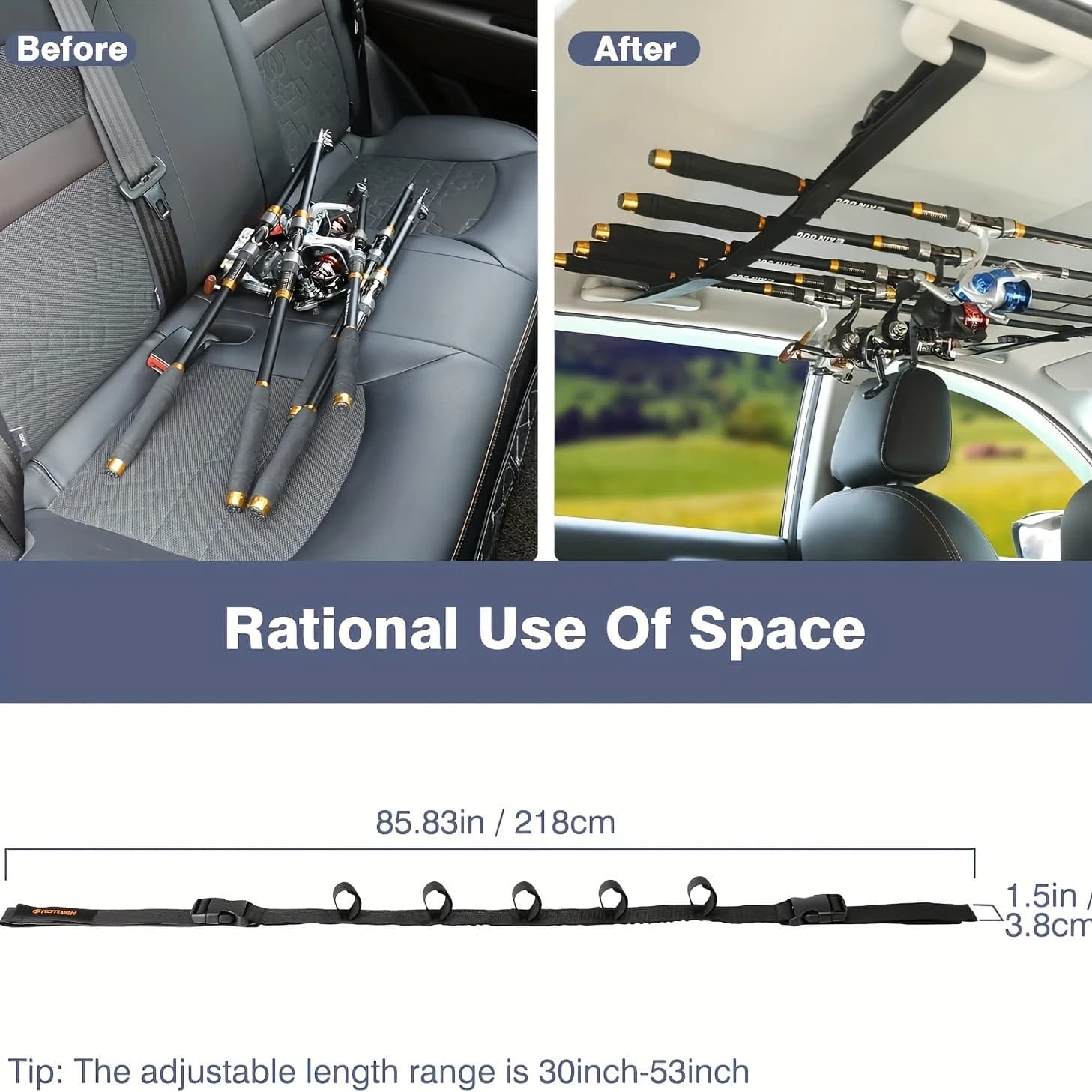 2 supports voiture cannes pêche SUV avec sangles réglables rangement équipement véhicule