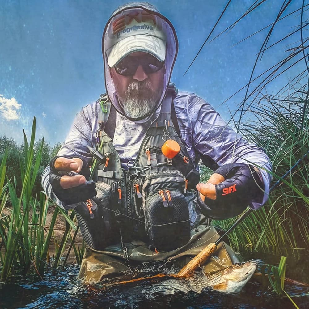 Veste de pêche fly ajustable homme avec sac à dos multifonction et poches mesh extérieures