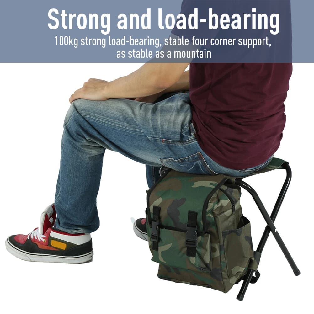 Tabouret pliant camouflage pêche 100kg capacité avec sac à dos pour camping côtier