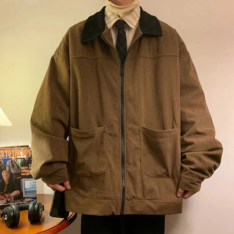 Bomber vintage américain 2025 homme loose cargo pêche automne style rétro coupe-vent