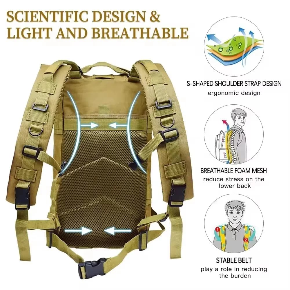 Sac à dos tactique pêche camouflage randonnée chasse 3 compartiments nylon équipement extérieur