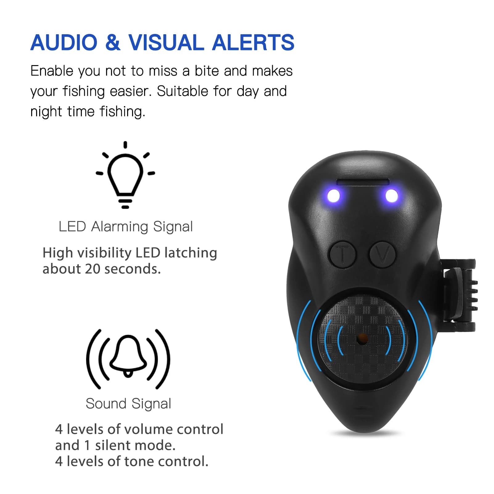 Alarme de touche LED pour pêche nocturne - Détecteur lumineux et sonore avec indicateur de morsure