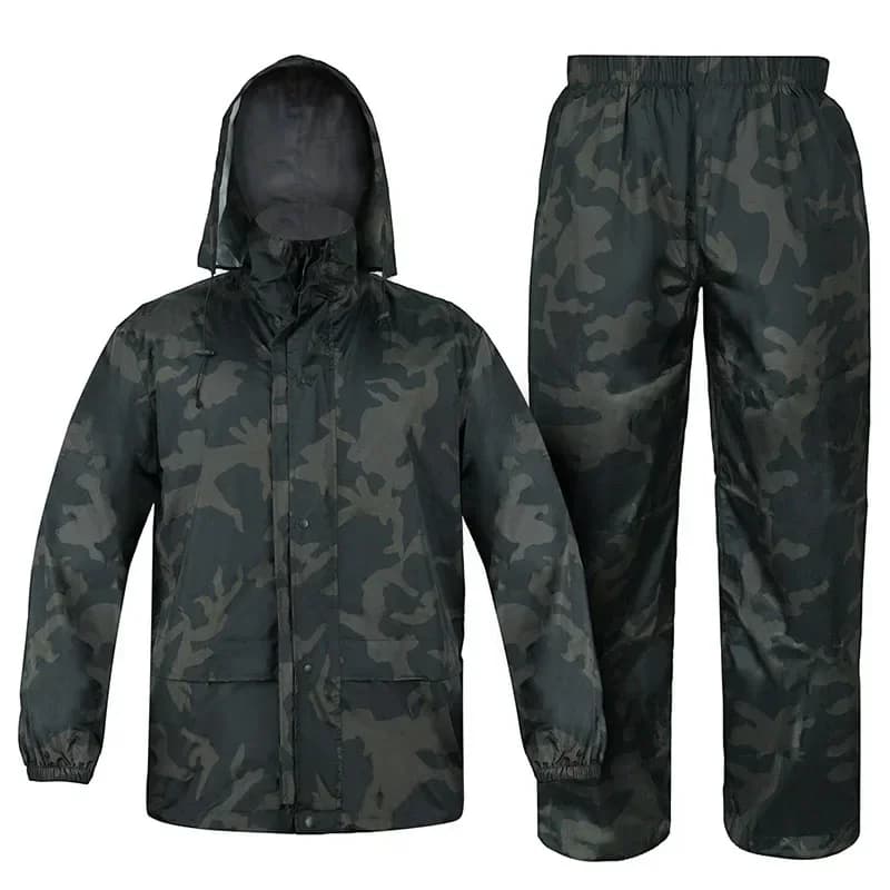 Veste et pantalon pluie camouflage 210T PU - Tenue pêche imperméable légère pour intempéries