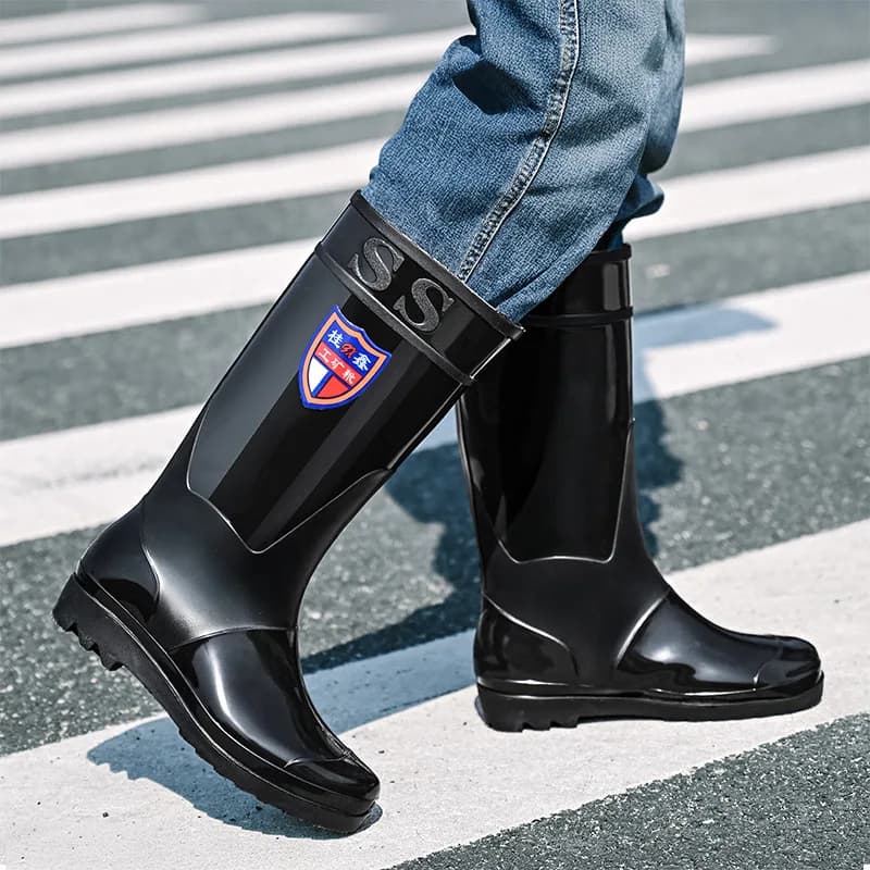 Bottes pluie homme noires hautes tube cuisine étanches anti-dérapantes chaussures eau mi-tube