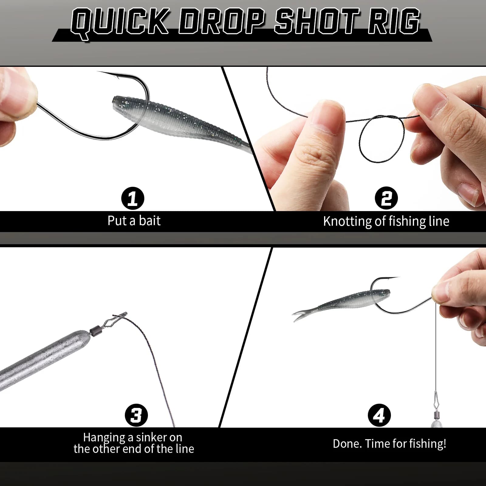 Hameçons Drop Shot 9KM 50-200 pièces - Nickel noir pour wacky rig et pêche bass précise