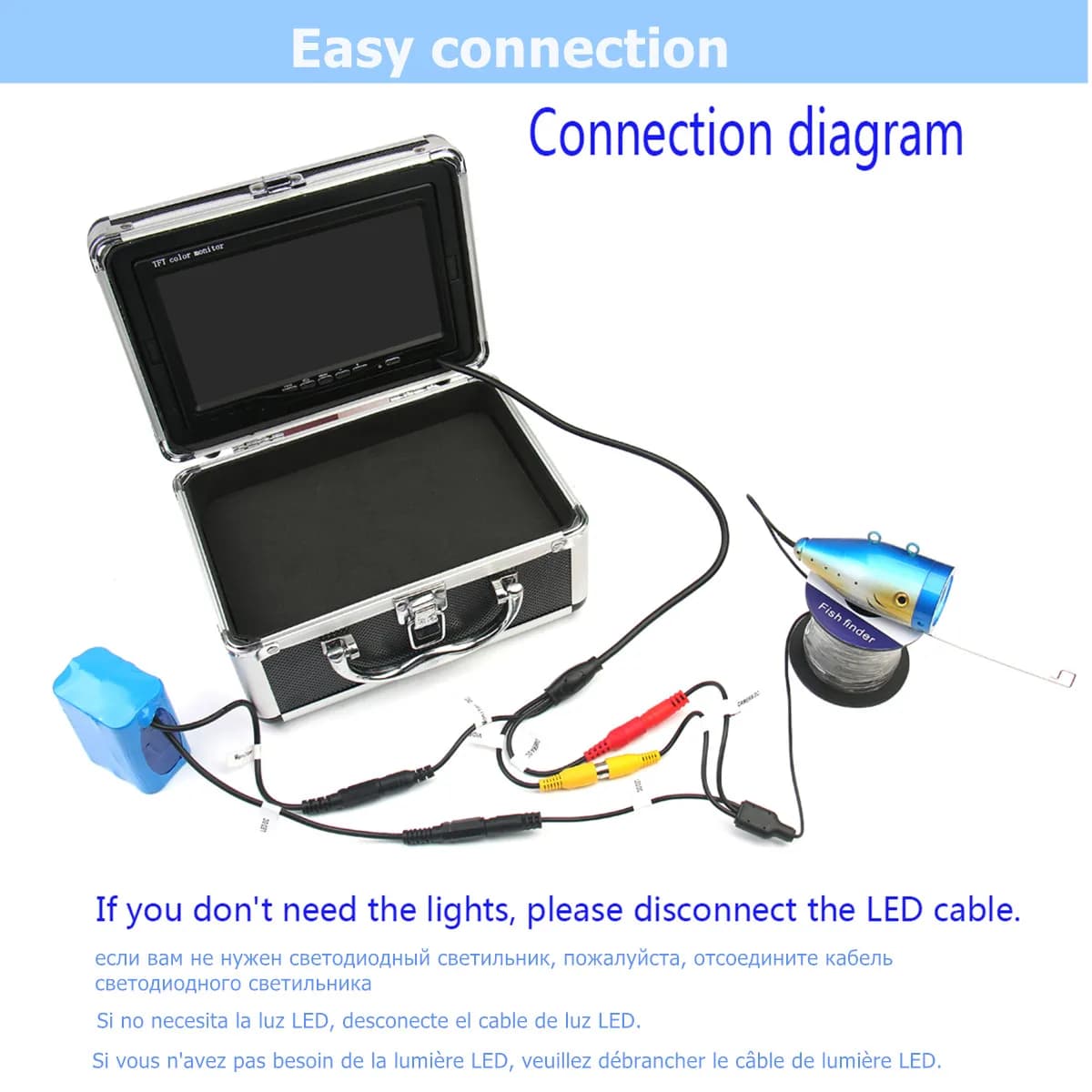 Caméra sous-marine HD 7 pouces 1000TVL pour pêcheur - Écran moniteur avec LED blanches et gros flotteur