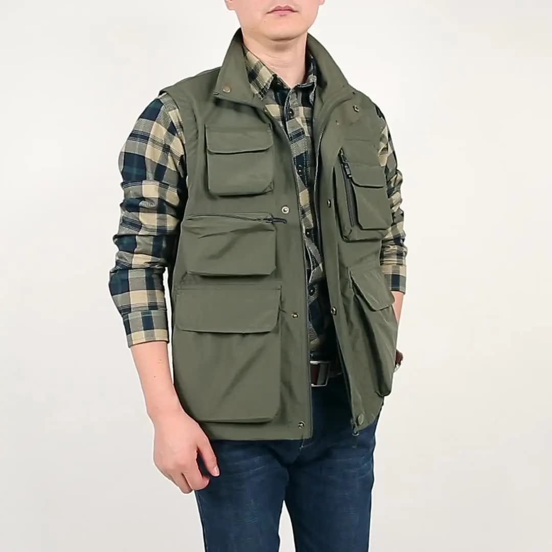 Veste de pêche respirante homme avec poches zippée pour activités extérieures été