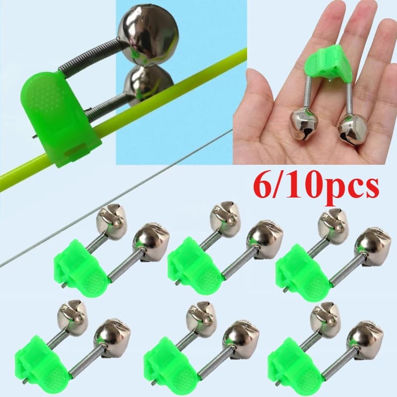 Alarmes de touche vertes ABS - 6/10 cloches sensibles pour canne à pêche avec son clair