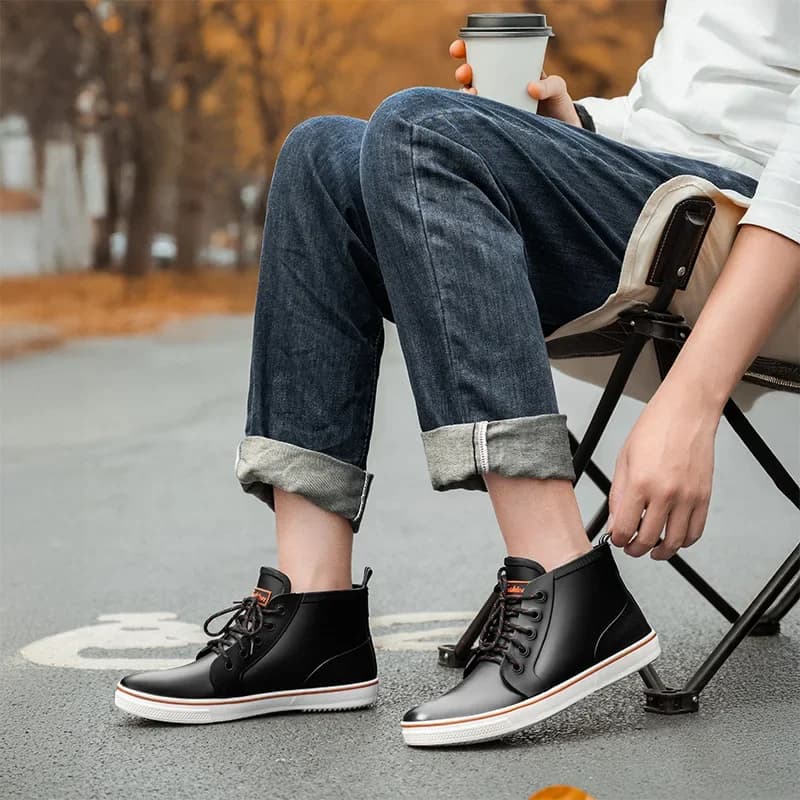 Bottes de pluie mode lacets homme femme couple imperméables pêche tendance antidérapantes