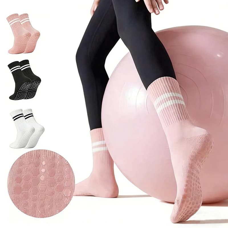 Lot 4 paires chaussettes pilates yoga avec grips anti-dérapants pour barre ballet danse