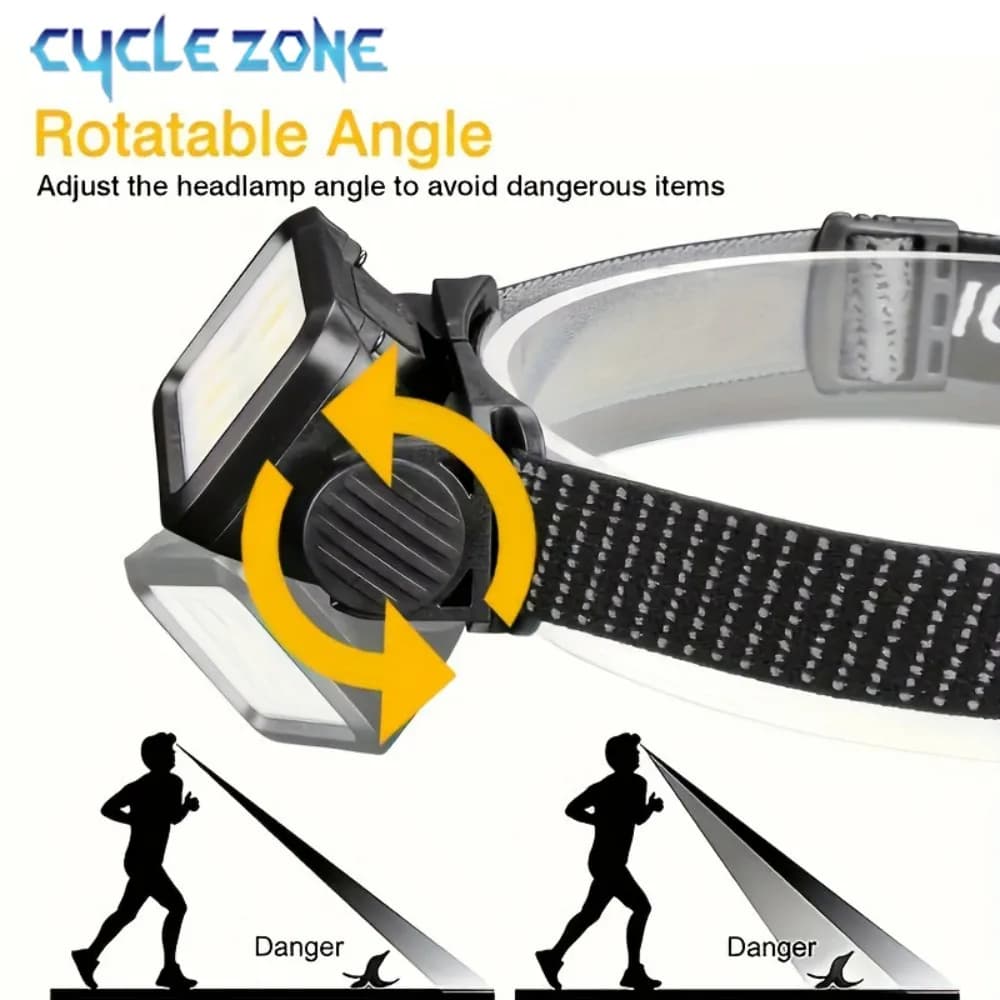 Lampe frontale 8 LED induction Type-C rechargeable 5 modes éclairage pêche camping détecteur