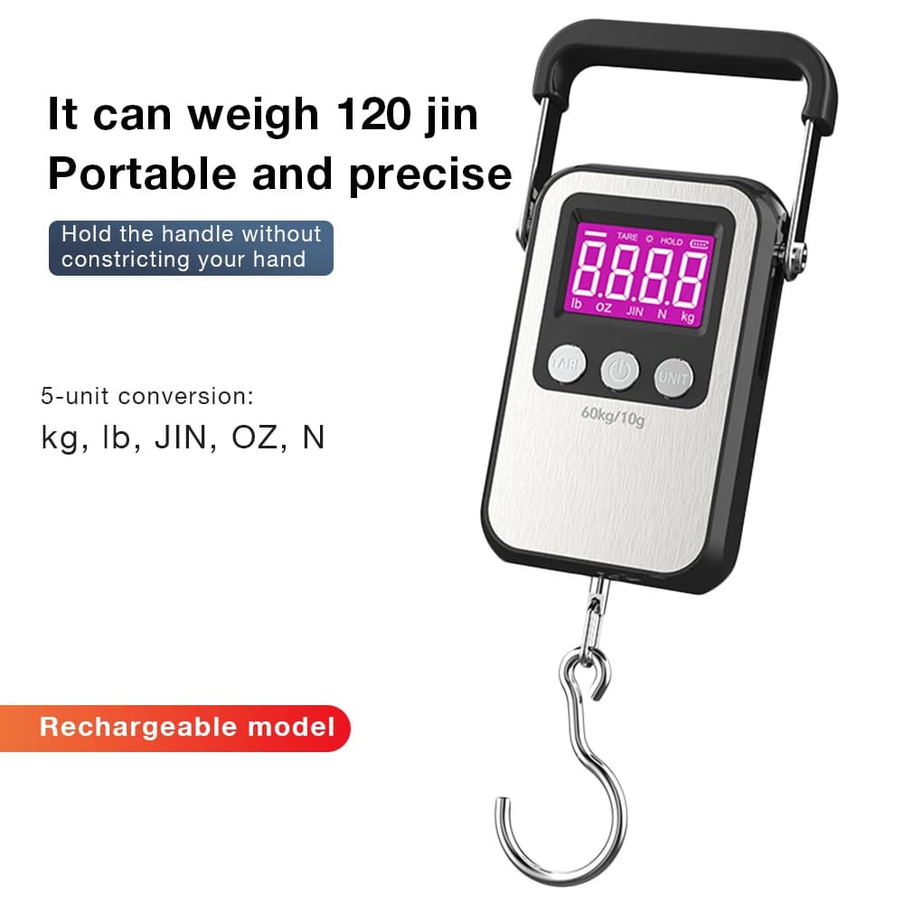 Balance digitale accroche portable 60kg/10g rechargeable LCD pour pêche et voyage - Mini pèse-électronique précis