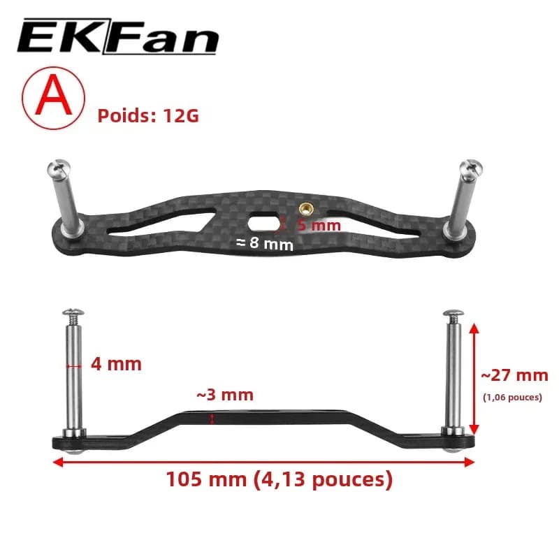 Poignée carbone EKFAN pour moulinet Dawa - 8 trous 5mm - Compatible 105 à 140mm - DIY pêche