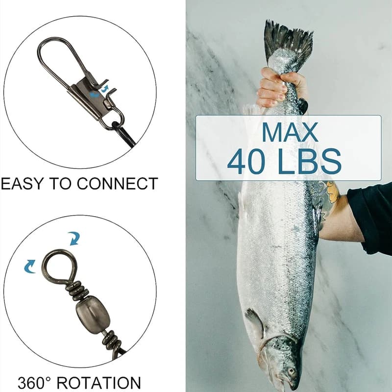Bas de ligne anti-morsure acier 100 pièces - Avec émerillon pour pêche carnassiers et gros poissons