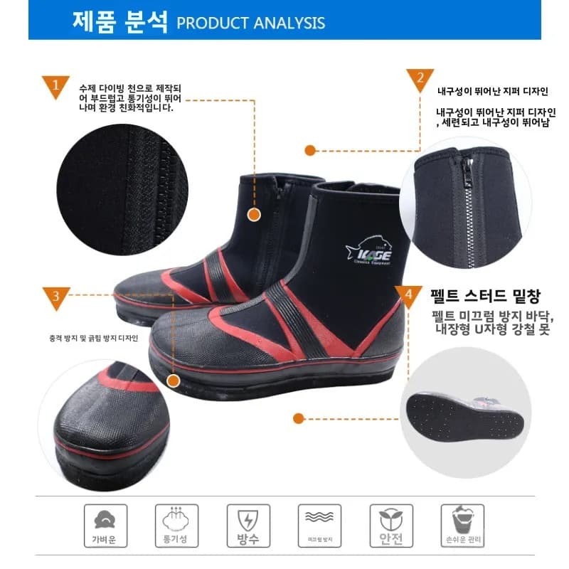 Chaussures de pêche couple avec semelle feutre cloutée - Bottes mer antidérapantes homme et femme tailles 36 à 46 pour été