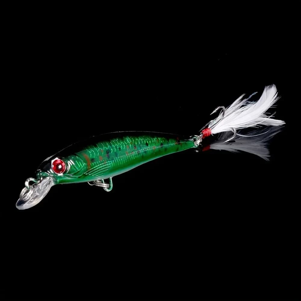 Set 10 leurres minnow avec plumes pour black bass - Leurres crankbait 9cm/7g prise rapide