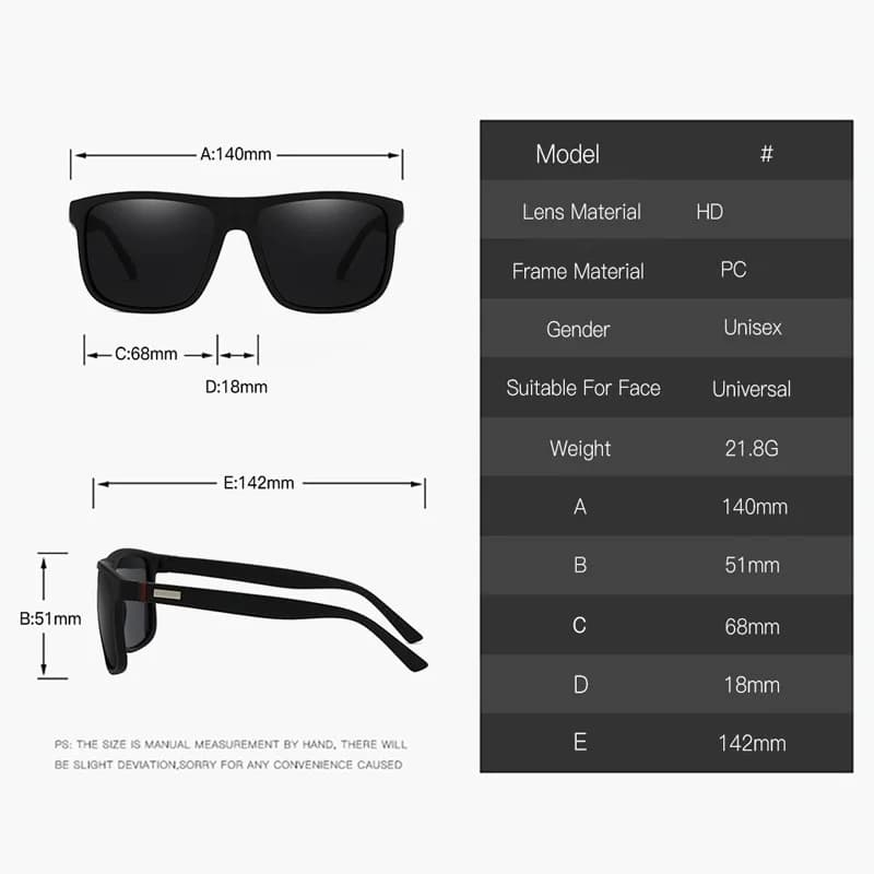 Lunettes carrées vintage de luxe polarisées - Homme Femme pêche conduite UV400 marque designer