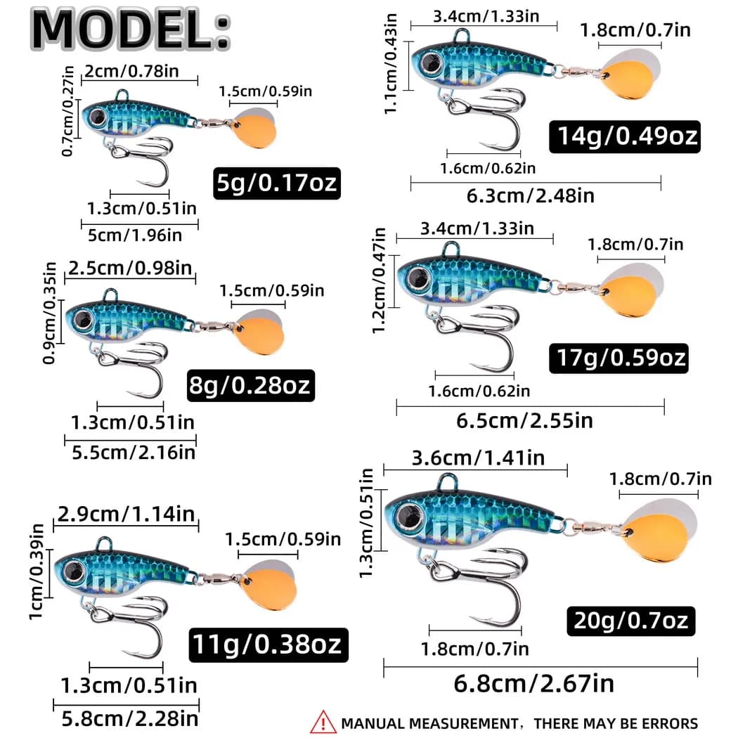 Leurre spinner métal vibrant 5g à 20g avec queue rotative et paillettes pour pêche au leurre ou trolling