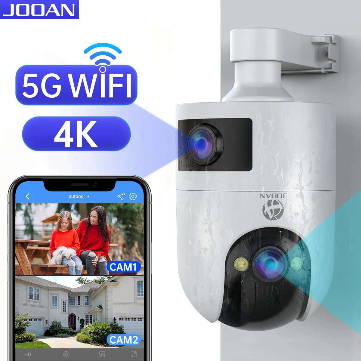 Caméra de surveillance extérieure JOOAN 4K PTZ WiFi avec suivi automatique - Caméra IP étanche vision nocturne 8MP