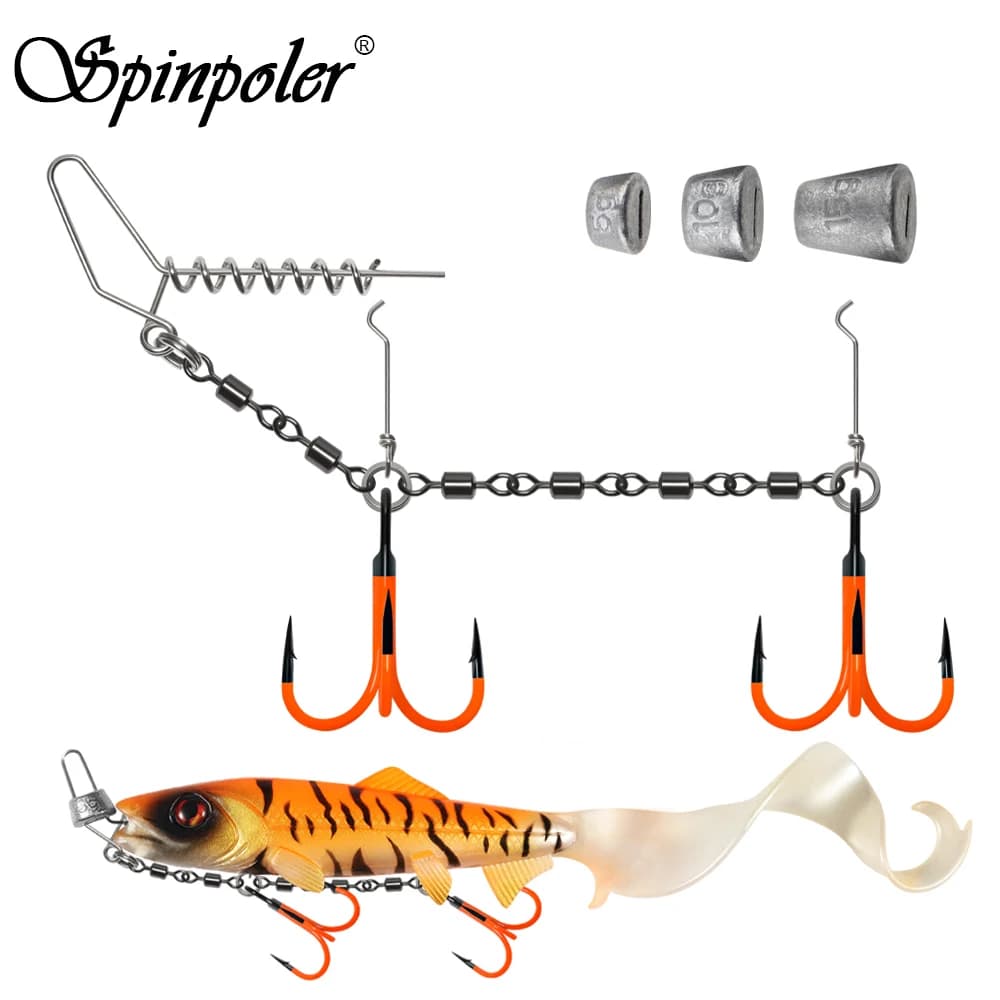 Système Stinger Rig Spinpoler Flame avec hameçon triple UV - Pour leurres souples type shad