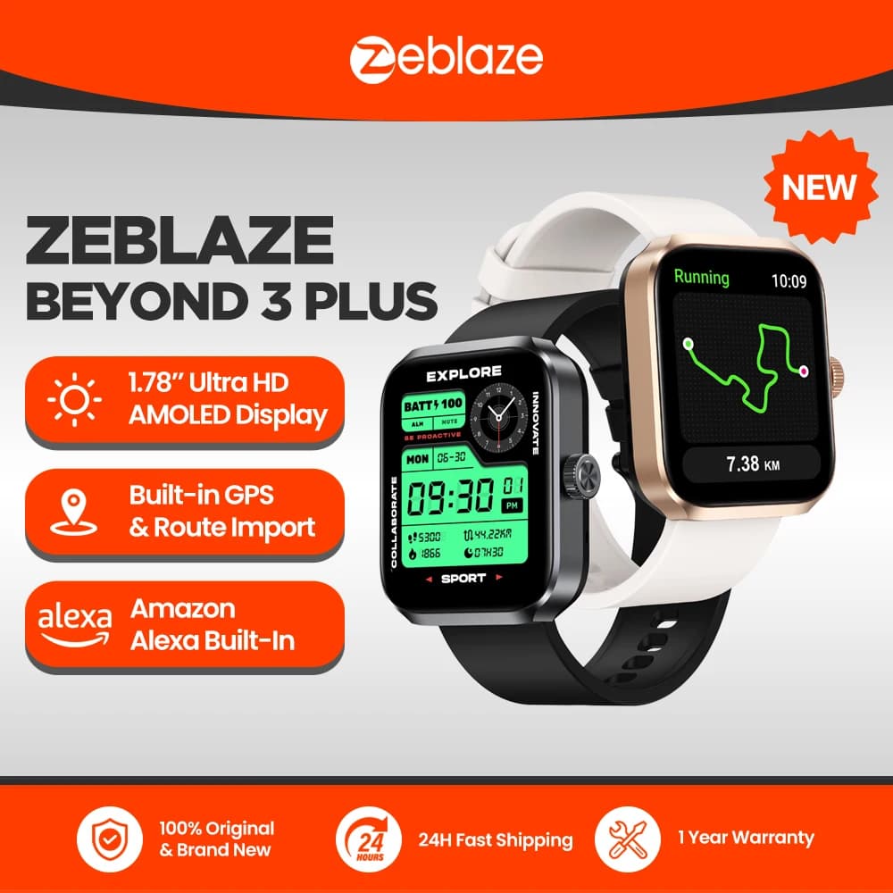 Zeblaze Beyond 3 Plus smartwatch GPS écran AMOLED 1.78" Amazon Alexa intégré appels téléphoniques étanche 3ATM