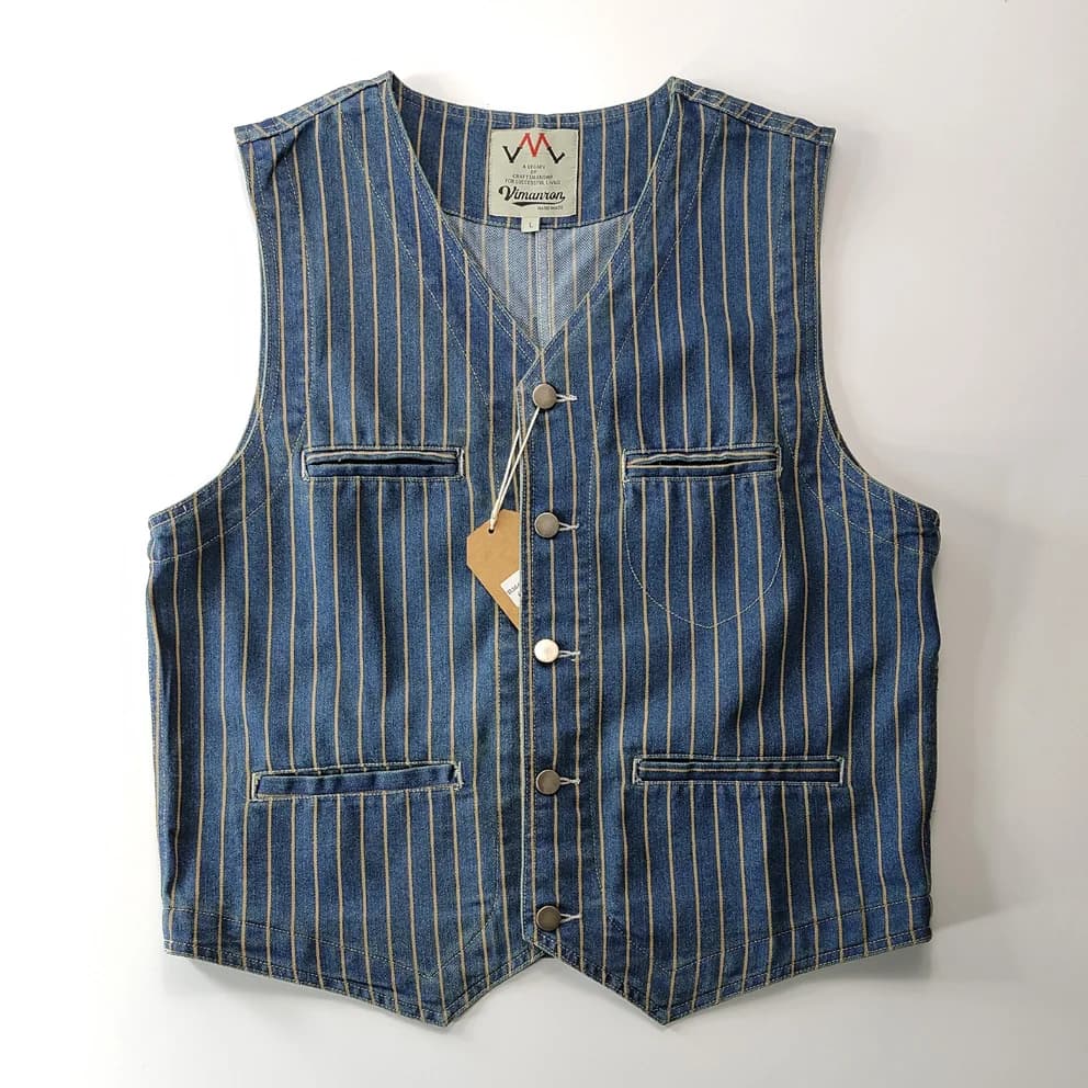 Gilet pêche décontracté en jean japonais - Veste sans manches cargo multi-poches style rétro pêche