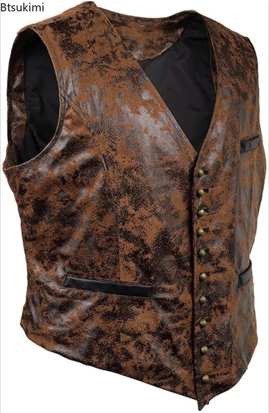 Gilet steampunk slim homme - Veste sans manches cuir faux boutons rivets cowboy costume cosplay