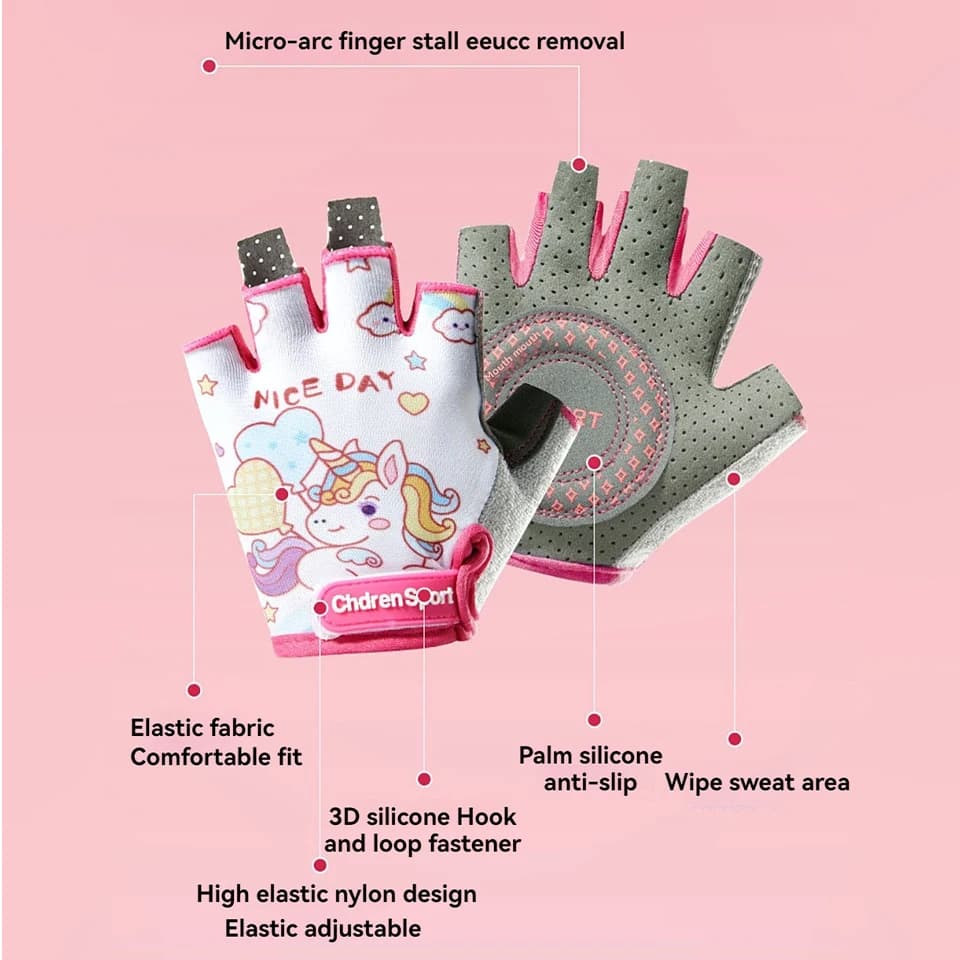 Gants vélo enfants GTUBIKE doigts coupés protection sport cyclisme motifs dinosaure licorne 3-12 ans