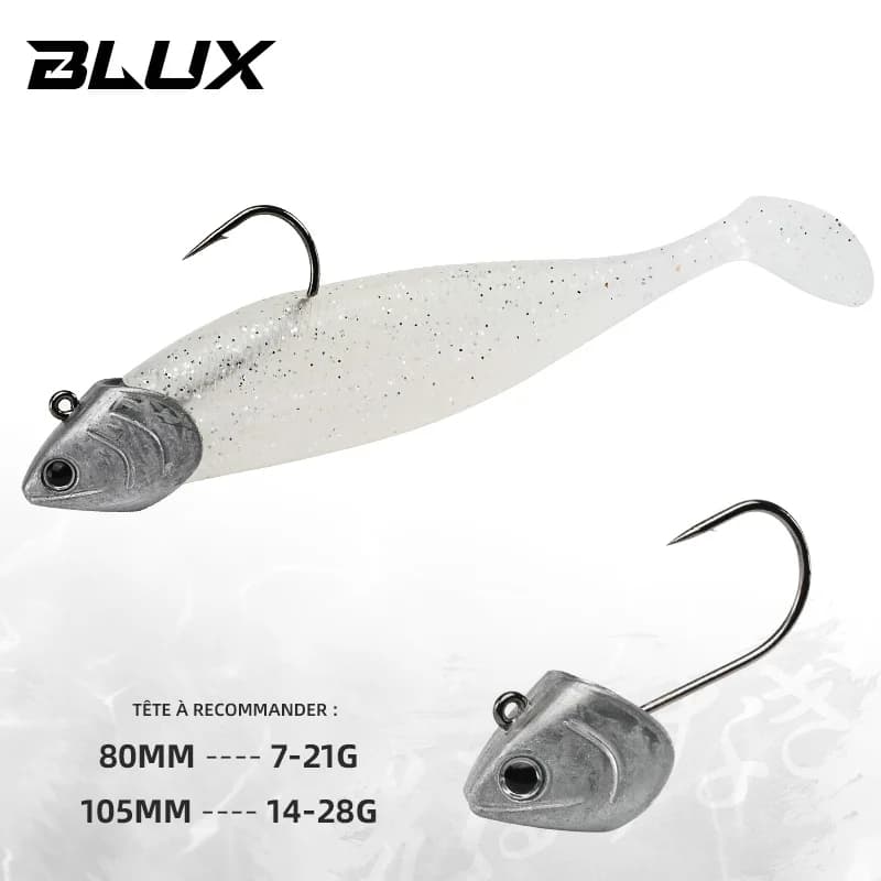 Leurre souple BLUX BLOD SHAD 80mm-105mm - Leurre silicone black tail pour bar de mer et carnassiers